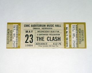 The Clash Concert Ticket May 23 1984 Omaha Nebraska Joe Strummer