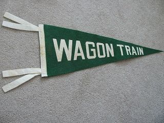 Vtg Wagon Train 24 " Felt Pennant Green & White Tv Show Rare