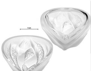 $670 Lalique Crystal Bowl Boite Amour Cage Love 2pc Box French Art Glass Mib