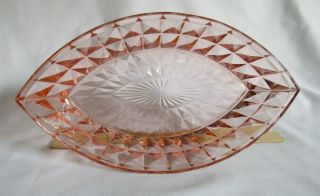 Cubist Depression Glass Tapered Oval Pink 12 " Bowl