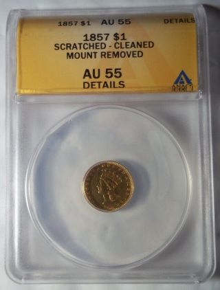 1857 Gold Indian Princess Head $1 Anacs Au 55 Details Type 3 One Dollar Coin
