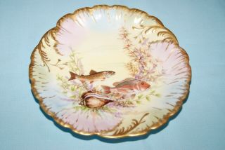 Limoges M Redon France Rare Fish/conch Shell Plate Gold Scallop Trim