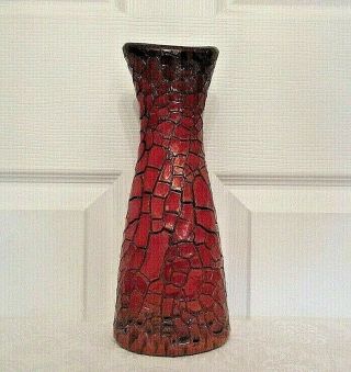 Zsolnay Art Pottery Vase / Red Eosin Glaze Crackle Vase / Hungary 1950 