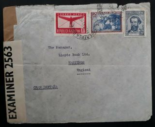 Rare 1940 Argentina Censor Airmail Cover Ties 3 Stamps Canc Buenos Aires