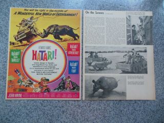 Vintage 1962 John Wayne Hatari Color Movie Advertisement With Action Pics