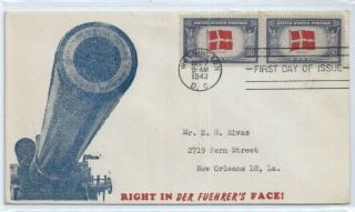 Us Fdc 920 Pair Overrun Countries Denmark 1943 Wwii Patriotic Boone Cachet