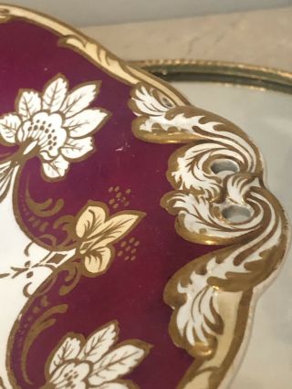Antique Wedgwood Cake Pastry Dish Plate Stand Footed Pedestal Burgandy Gold GIlt 3