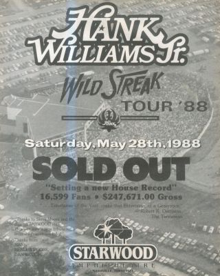 (sfbk25) Poster/advert 13x11 " Hank Williams Jr Wild Streak Tour 1988