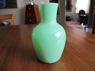 Vintage Jadeite Bedside Water Jug Green Glass Vase 6 " Tall Milk Slag Glass H78