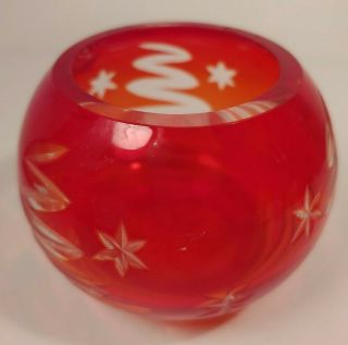 Waterford Snow Crystal Candle Votive Holder Ruby Red Christmas Holiday Tree