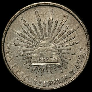 1902 Zs Fz Mexico One Un Peso Silver Coin - Km 409.  3 - Quality