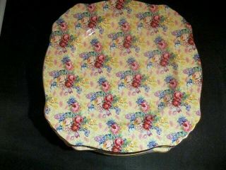 4 1995 Royal Winton Square Dinner Plate Welbeck Rose Chintz Yellow Holder 10.  5 "