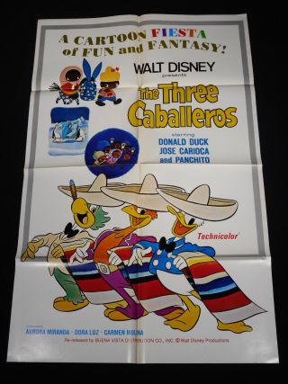 The Three Caballeros R - 1977 Donald Duck Jose Carioca Disney Cartoon 1 Sht