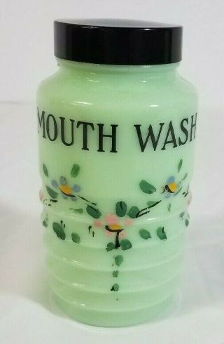 Rare Jeannette Glass Jadeite Mouth Wash Bathroom Jar Container W/ Lid Guc