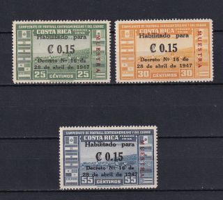 Costa Rica 1947,  Overprint " Muestra ",  Sc C145 - C147,  Mlh/mh