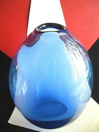 Holmegaard Rare 1961 Per Lutken Cobalt Blue Ovoid Bubble Vase - Signed Perfect