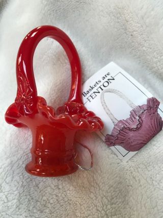 Rare Fenton Miniature 3.  5 X 2 Red Basket