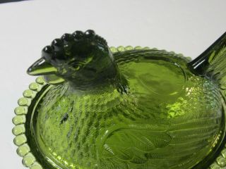Vintage Indiana Glass Green Chicken/Hen on Nest Covered Dish 3