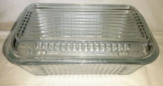Pasabahce Vintage Butter Dish,  Ribbed Clear Glass Refrigerator Dish With Lid Usa