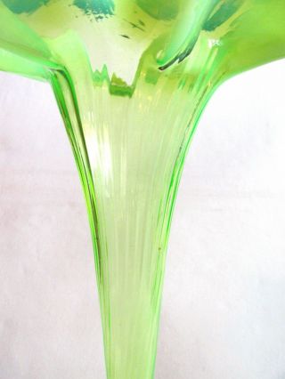 Antique Bohemian Art Nouveau Uranium Vaseline Glass Epergne Centerpiece Vase 16 