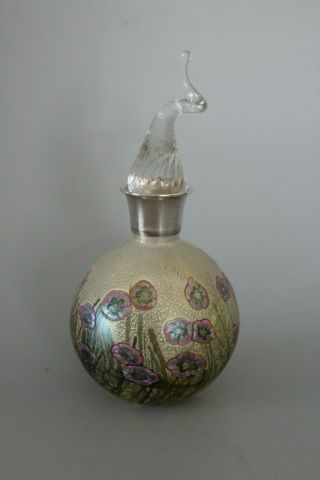 Isle Of Wight Glass Wild Garden 17cm Hallmarked Silver Perfume Bottle