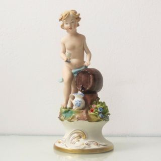 7 " Capodimonte Porcelain Italian Figurine Sign Boy With Glass In Hand