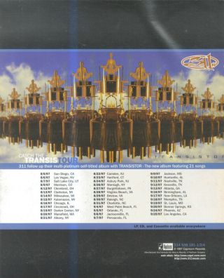 (hfbk67) Poster/advert 13x11 " 311 : Transistor Album & Tour Dates