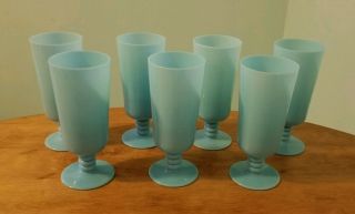 Set 7 Portieux Vallerysthal Blue French Opaline Glass Water Glass Goblets 6 7/8 "