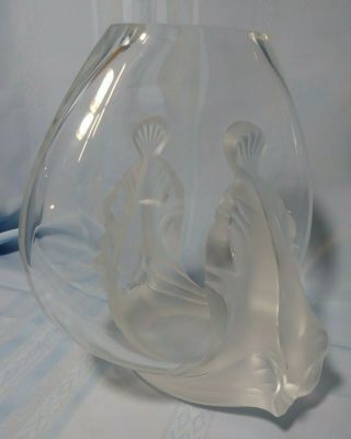 Garance By Lalique,  France Flower Vase Clear Crystal Glass Vase Signed