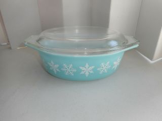 Vintage Pyrex 043 Blue Snowflake Casserole Dish W/ Lid 1 - 1/2 Qt