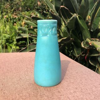 Rookwood 6.  5 " Matte Blue Vase With Flower Motif Xxvii 2111