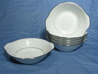 6 Noritake Ranier Lugged Cereal Bowls 6909,  Platinum Trim,  1 Of 2