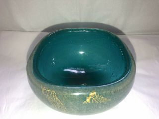 Venetian Green Murano Glass Bowl " Bullicante " Gold Leaf - By Archimede Seguso