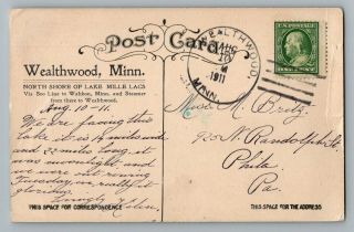 Wealthwood Minnesota Mn Aitkin County 1911 4 - Bar Cancel Dpo 1891 - 1925 Postcard