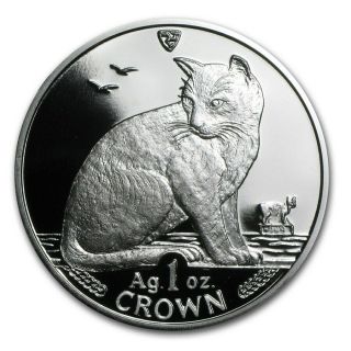 1990 Isle Of Man York Alley Cat Coin 1oz.  999 Silver Proof,  Capsule,  Box &
