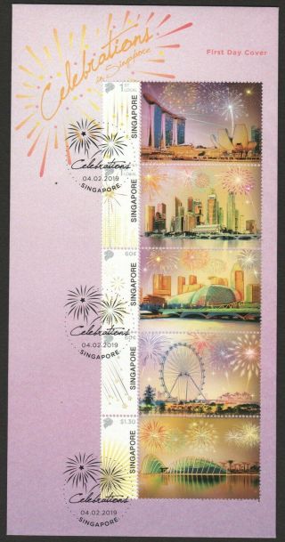 Singapore 2019 Celebrations Fireworks & Skyline Souvenir Sheet First Day Cover