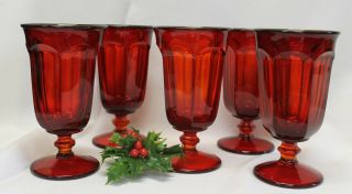 5 Imperial Glass Ruby 6 1/2 " Iced Tea Glasses Old Williamsburg Hard To Find