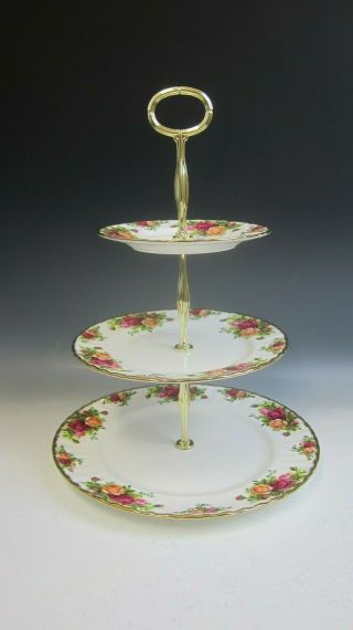 Royal Albert China Old Country Roses 3 Tier Tidbit/serving Tray With Handle Ex