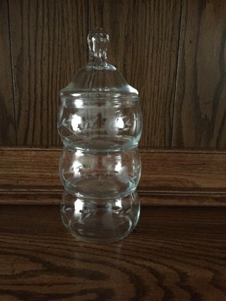 Vintage Stackable 3 Tier Candy Apothecary Jar Dish Clear Etched Glass 10 Inch