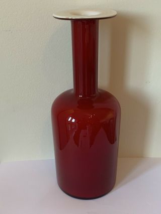Holmegaard Otto Braver Gul Vase Ox Blood Red White Cased 25cm 10” Gulvase