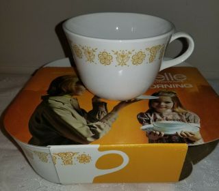 Nos 4 Vintage Corelle Butterfly Gold Coffee Cups 8oz Nib Corning Livingware 318