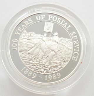 1989 Cayman Islands Sterling Silver PF 5 Dollars 100 Years Postal Service 082 2