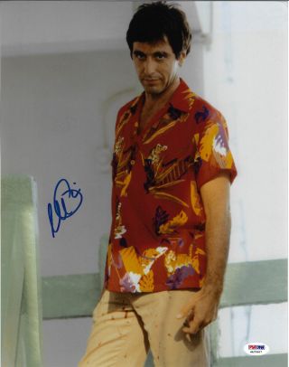 Al Pacino Autographed 11x14 Scarface Photo Tony Montana Blood Smile - Psa/dna