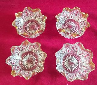GOLD RUFFLED RIM BERRY BOWLS Set of 4 CLEAR PRESSED GLASS Vintage Antique 2