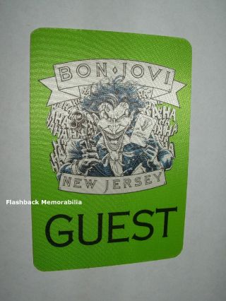 Bon Jovi 1988 - 89 Concert Tour Backstage Pass Not Ticket Stub Nj Syndicate Green