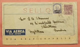 1932 Brazil Overprint Graf Zeppelin Airmail To Germany To England