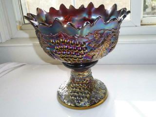Antique Northwood Purple Carnival Glass Grape & Cable Punch Bowl W Stand