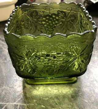 Vintage Green Indiana Glass Footed Trinket/candy Dish Raised Grapes Leaves Euc