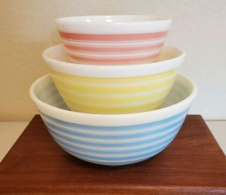 Htf Vintage Pyrex Stripes Mixing Bowl Set