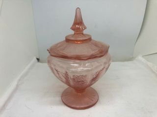 Vintage Anchor Hocking Princess Pink Pedestal Candy Dish W Lid Depression Glass